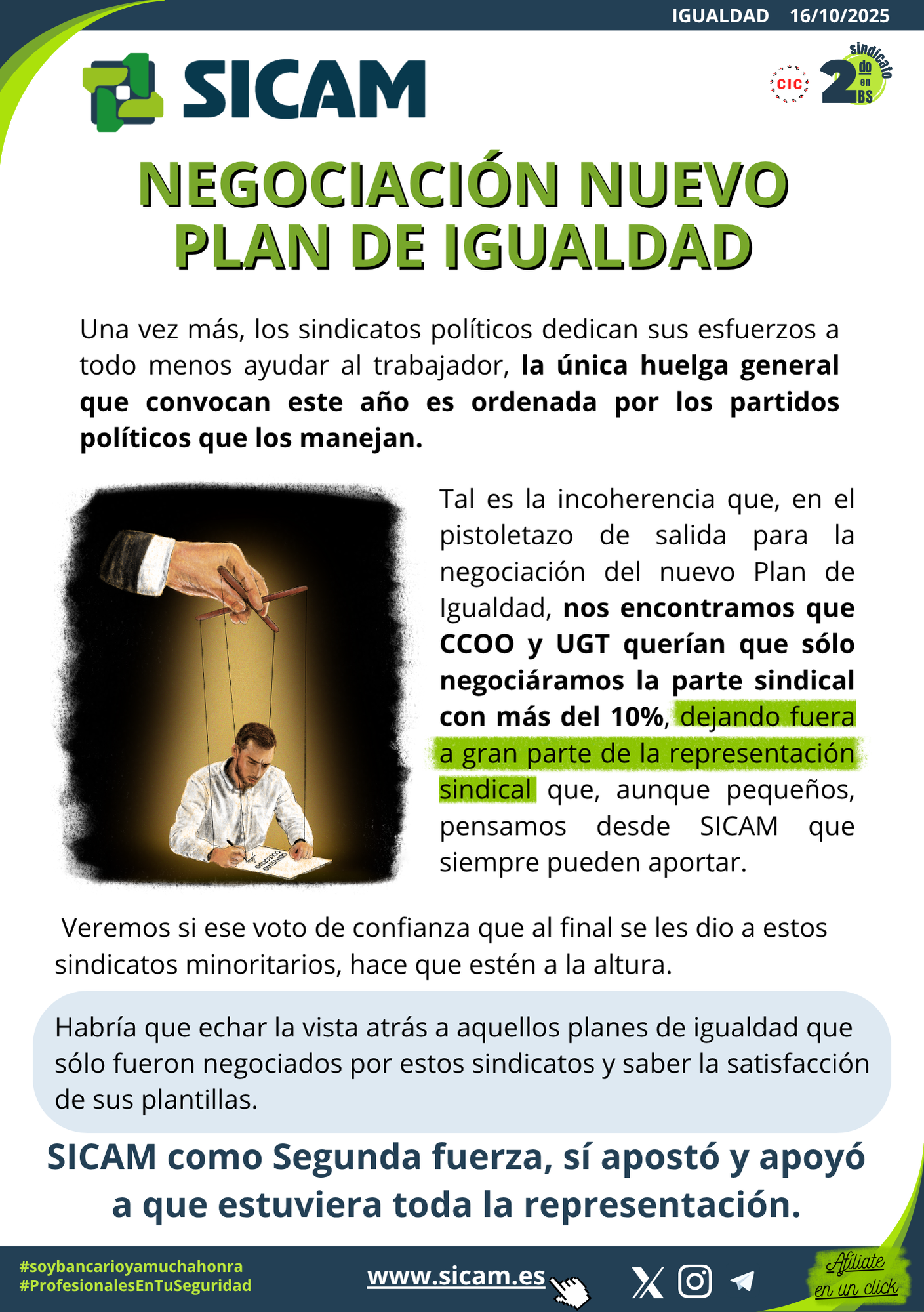 16 octubre 2025. DESPOLITIZAMOS EL PLAN DE IGUALDAD<br>